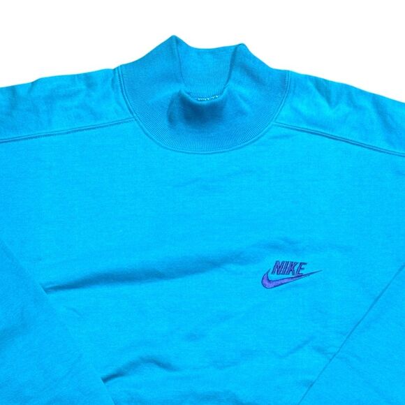 Vintage Nike Turquoise Blue Long Sleeve Mock Neck Sweatshirt Men’s Sz M - Picture 3 of 6
